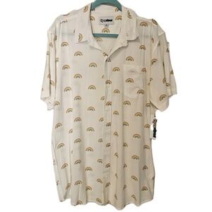 TIPSY ELVES WHITE RAINBOW BUTTON FRONT HAWAIIAN SHIRT Men's Size XL    NWT